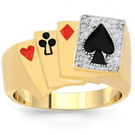 10K Yellow Gold Mens Diamond Card Ring 0.06 Ctw