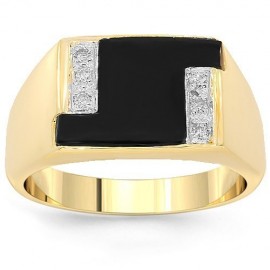 14 K sárga arany férfi Diamond Onyx Ring 0,10 Ctw