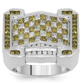 14 K fehér arany férfi sárga gyémánt gyűrű 4,26 Ctw