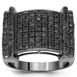 10K Gold Black Rhodium Plated Mens Diamond Ring with Black Diamonds 2.12 Ctw