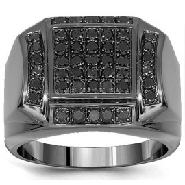 10K Gold Black Rhodium Plated Mens Diamond Ring with Black Diamonds 1.32 Ctw
