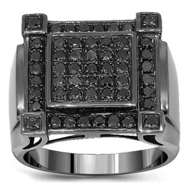 10K Gold Black Rhodium Plated Mens Diamond Ring with Black Diamonds 1.47 Ctw