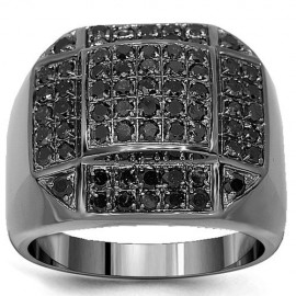 10K Gold Black Rhodium Plated Mens Diamond Ring with Black Diamonds 1.84 Ctw