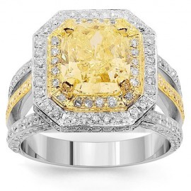 14 K fehér arany gyémánt eljegyzési gyűrű 4.27 Ctw