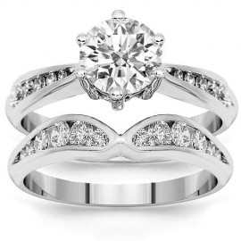 14 K fehér arany gyémánt esküvői gyűrű készlet 1.85 Ctw