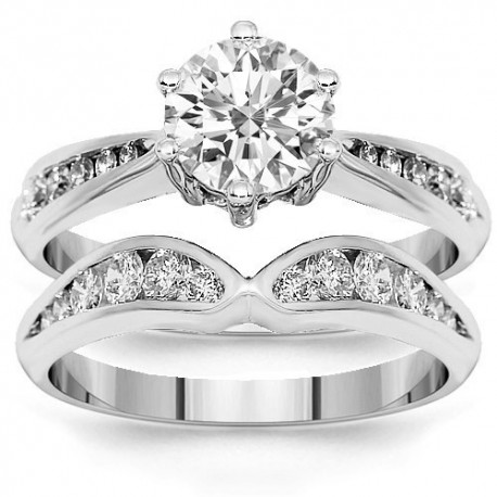 14K White Gold Diamond Bridal Ring Set 1.85 Ctw